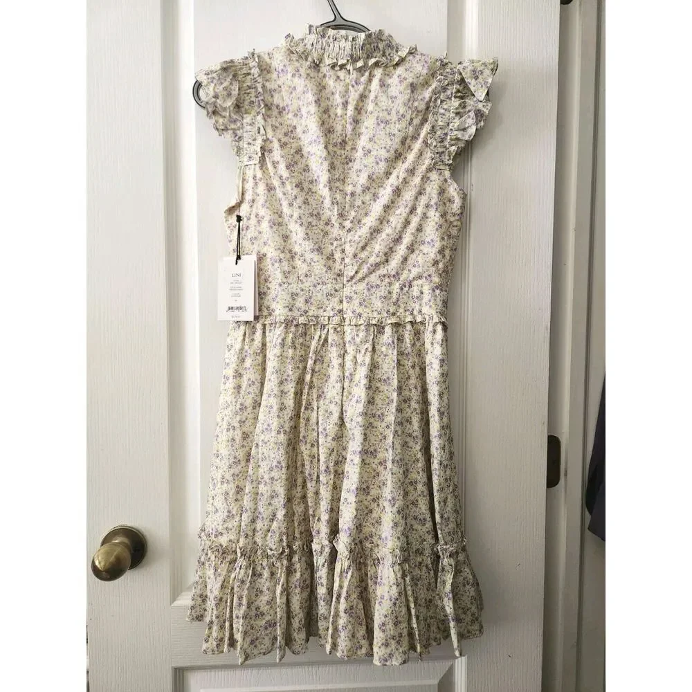 LINI Melissa floral Dress fit and flare ruffle Button Lavander Color Size XS - Picture 4 of 14